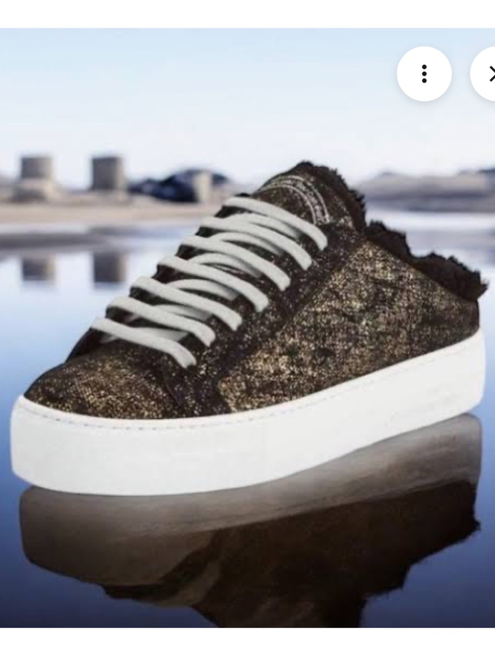 P448 Clara Black Gold Crackled Metallic Fur Lined Mule Platform Sneakers Size 38